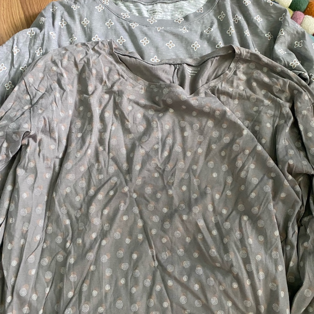 Garnet hill green cotton long sleeve pajama tops